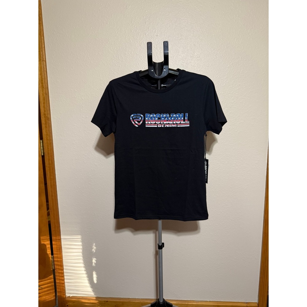 Rock & Roll Denim Mens XS Black‎ Graphic T-Shirt USA Flag Logo RMT2RZM4 NWT